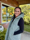 Olive Long Puffer Vest with Hood