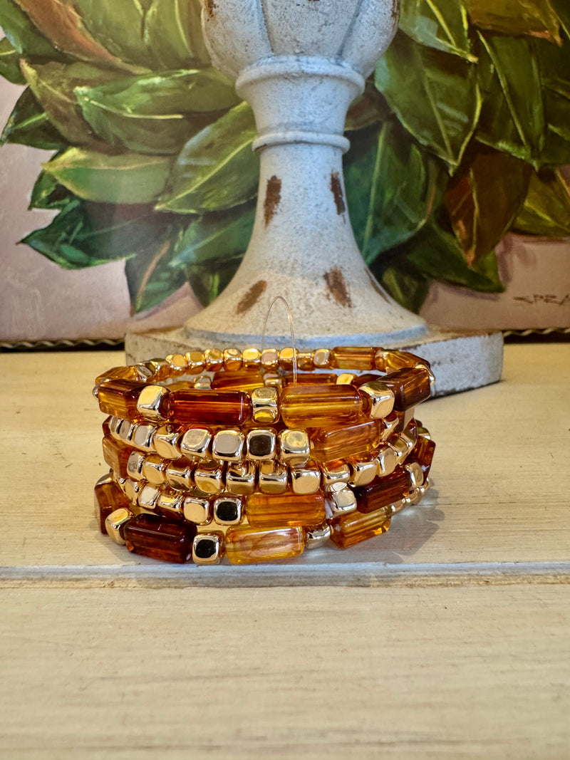 Acrylic Tortoise & Gold Beaded Bracelet Set