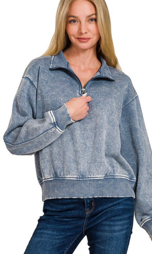 Acid Wash Half Zip Pullover