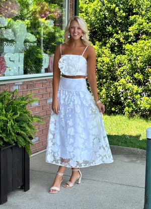 White Sheer Floral Crop Tank & Skirt SET