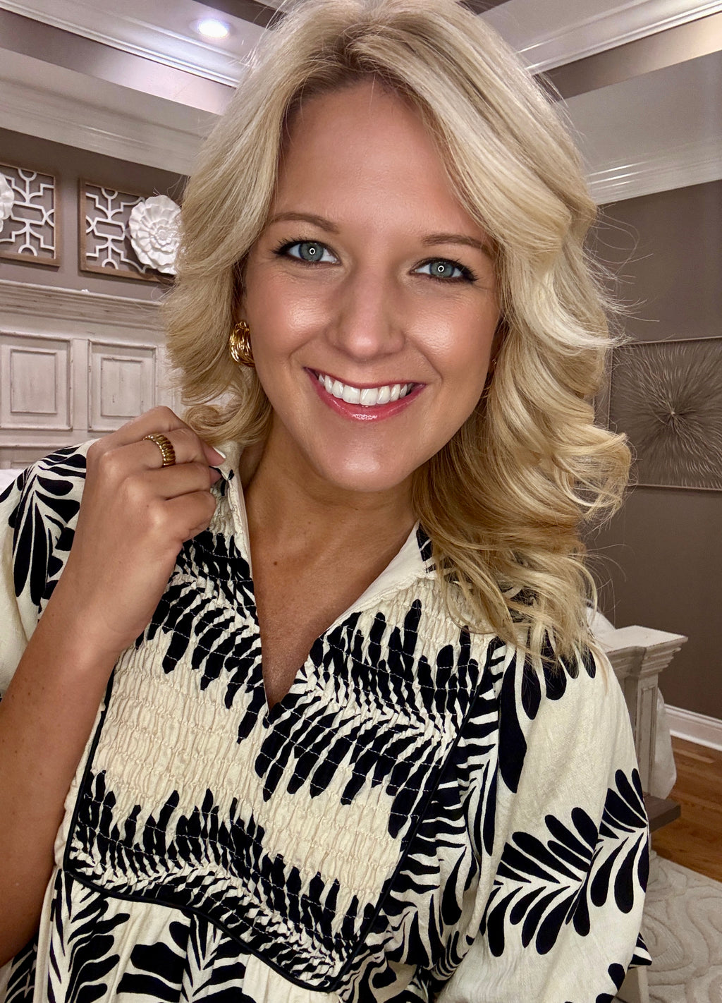 Printed Short Puff Sleeve Dress
