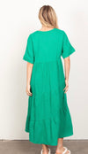 Soft Gauze Ruffle Tiered Green Midi Dress