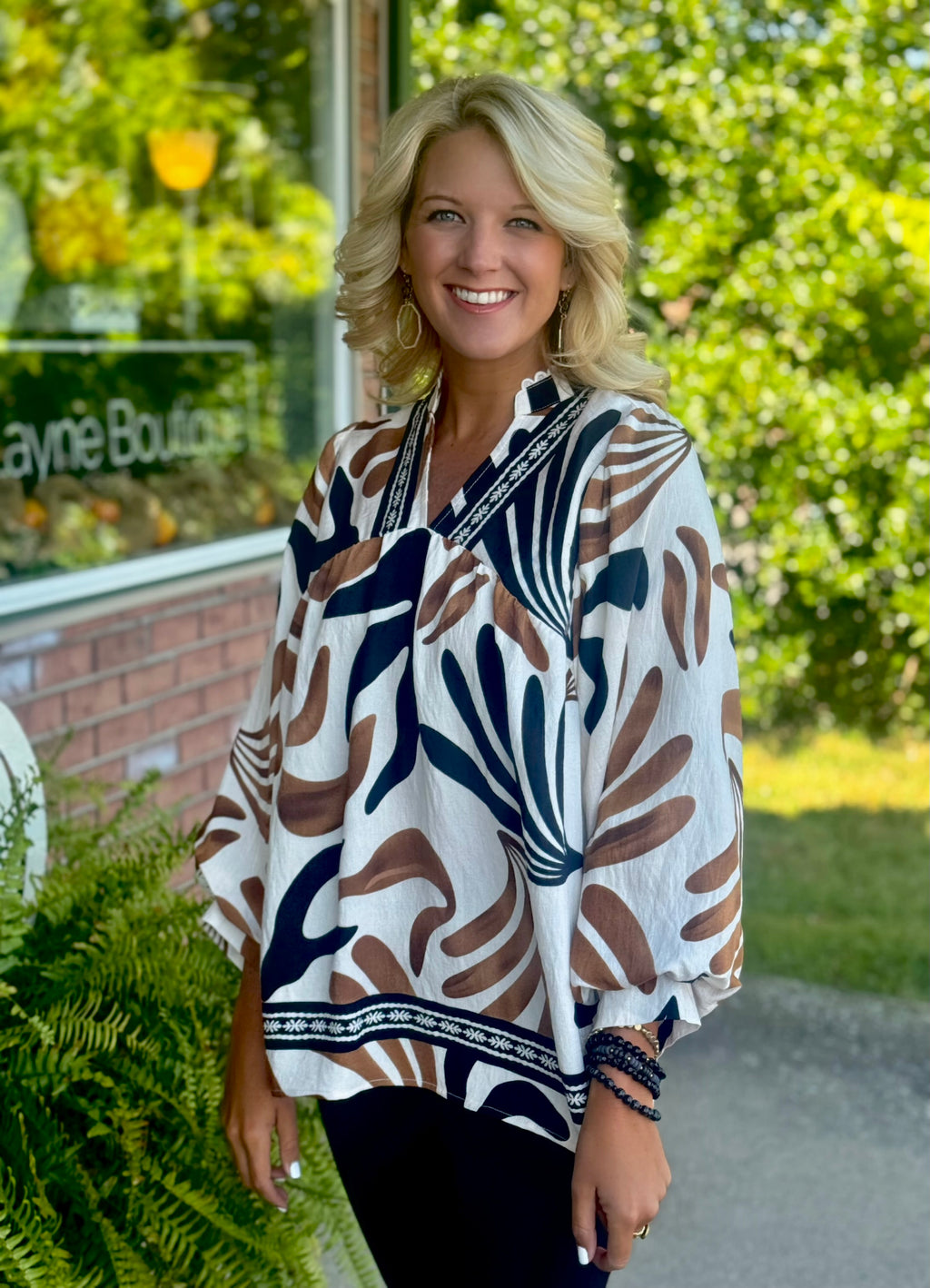 Brown & Black Mix Printed Top with Neckline Details