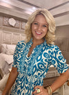 Turquoise Printed Woven Dress with Ruffle Details