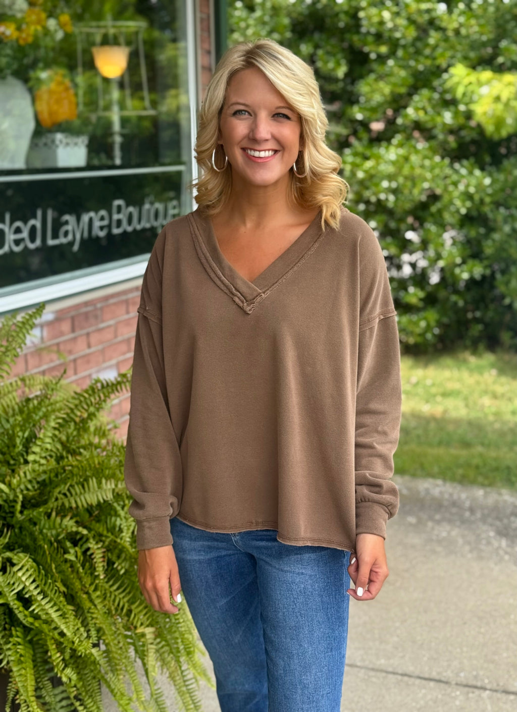 Washed Brown Reverse Stitch Top