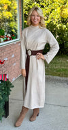 Cream Mock Neck Midi Dress