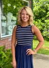 Navy & White Mix Media Midi Dress