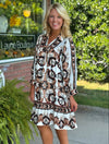 Brown Printed Border Detailed Dress