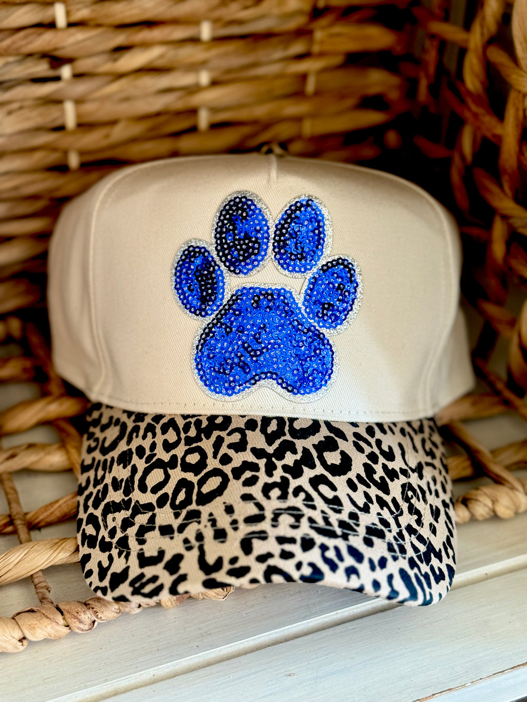 Blue Sequin Cat Paw Cheetah Hat