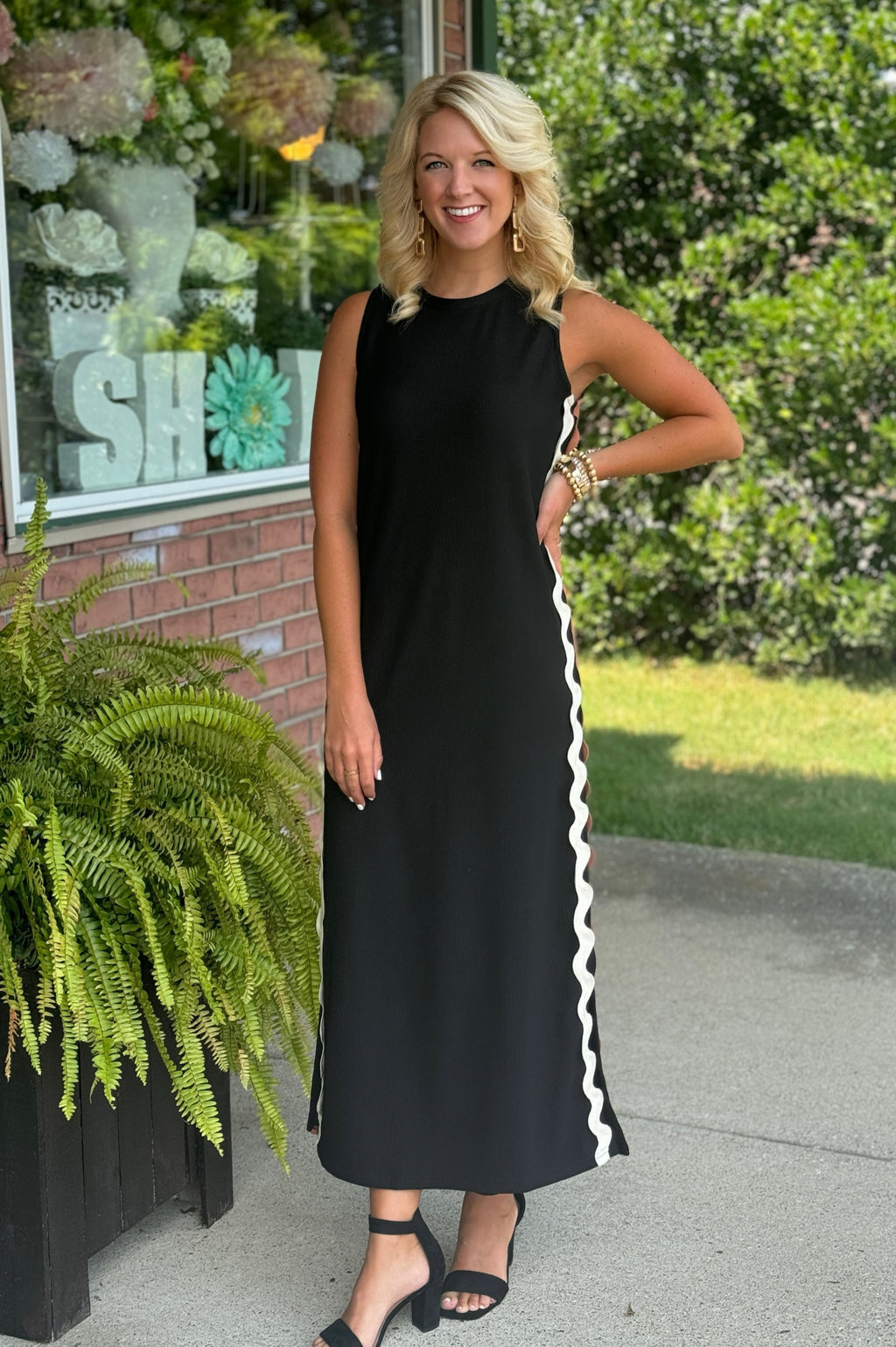 Black Maxi Dress with Rick Rack Side Details