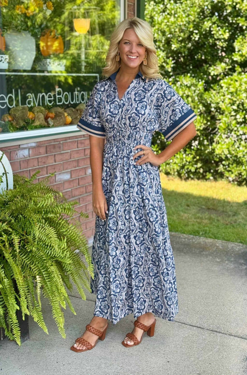 Floral Print Midi Dress with Multi Color Sleeve Detail