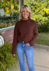 Brown Mock Neck Sweater with Pocket Detail