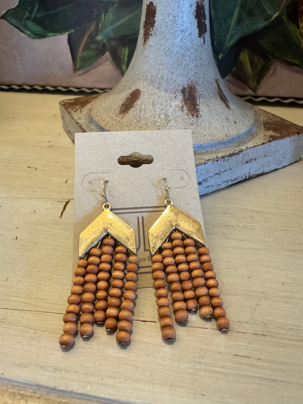 Brown Wood Tassel Earrings