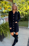 Black Sweater Dress Cardigan with Gold Button Detail