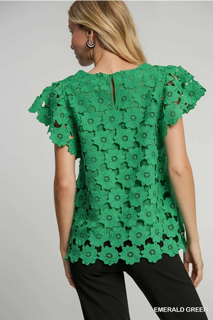 Green Floral Lace Top