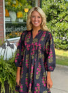 Black Floral Babydoll Dress with Trim Detail