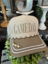 Game Day Khaki Hat with Pearl Chain & Beaded Detail **PRE-ORDER**