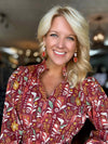 Rust Printed Dress with Ruffle Collar Detail