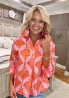 Printed Collared Shirt with Pearl Button Details