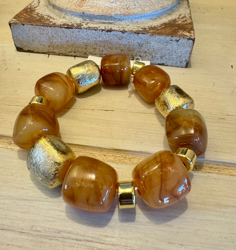 Brown Acrylic & Gold Beaded Bracelet
