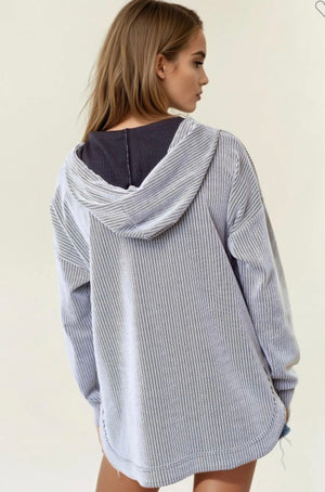 Black & White Stripe Textured Hoodie Pullover