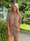 Camel Brown Ribbed Top & Short SET
