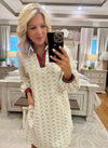 Geo Print Dress with Stripe Contrast Accent