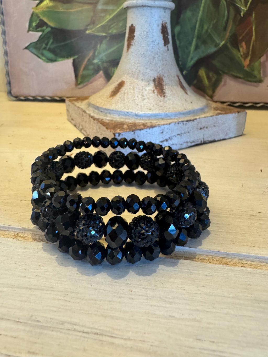 Black Beaded Bracelet Set