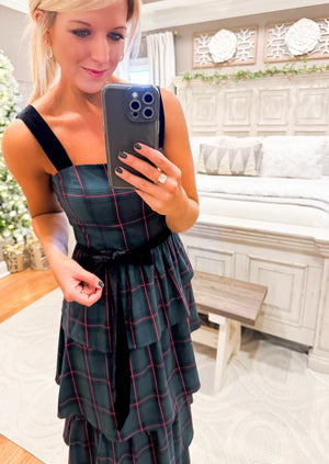 Plaid Tiered Ruffle Midi Dress