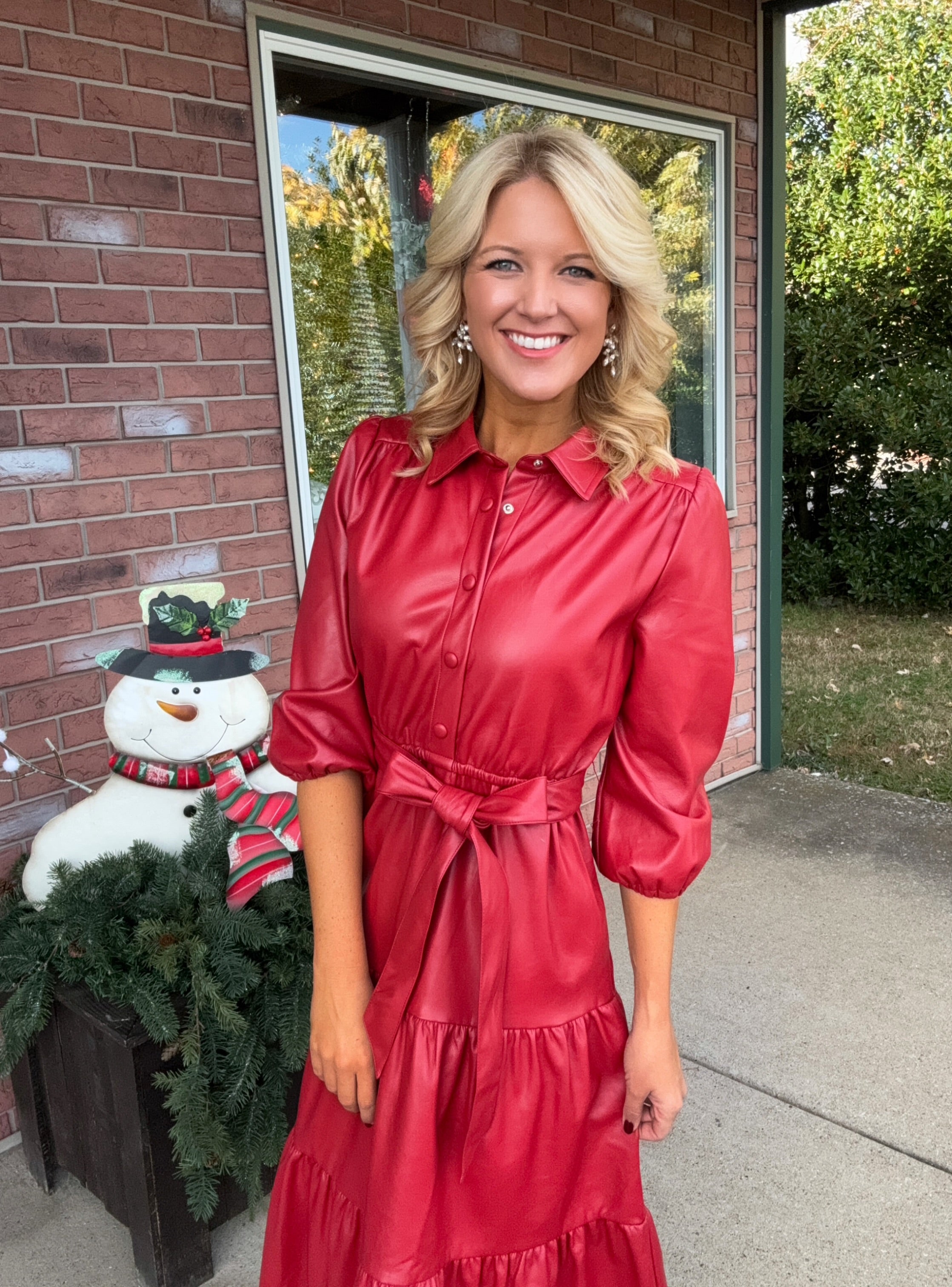 red leather look dress Blood red leather dress with zippers