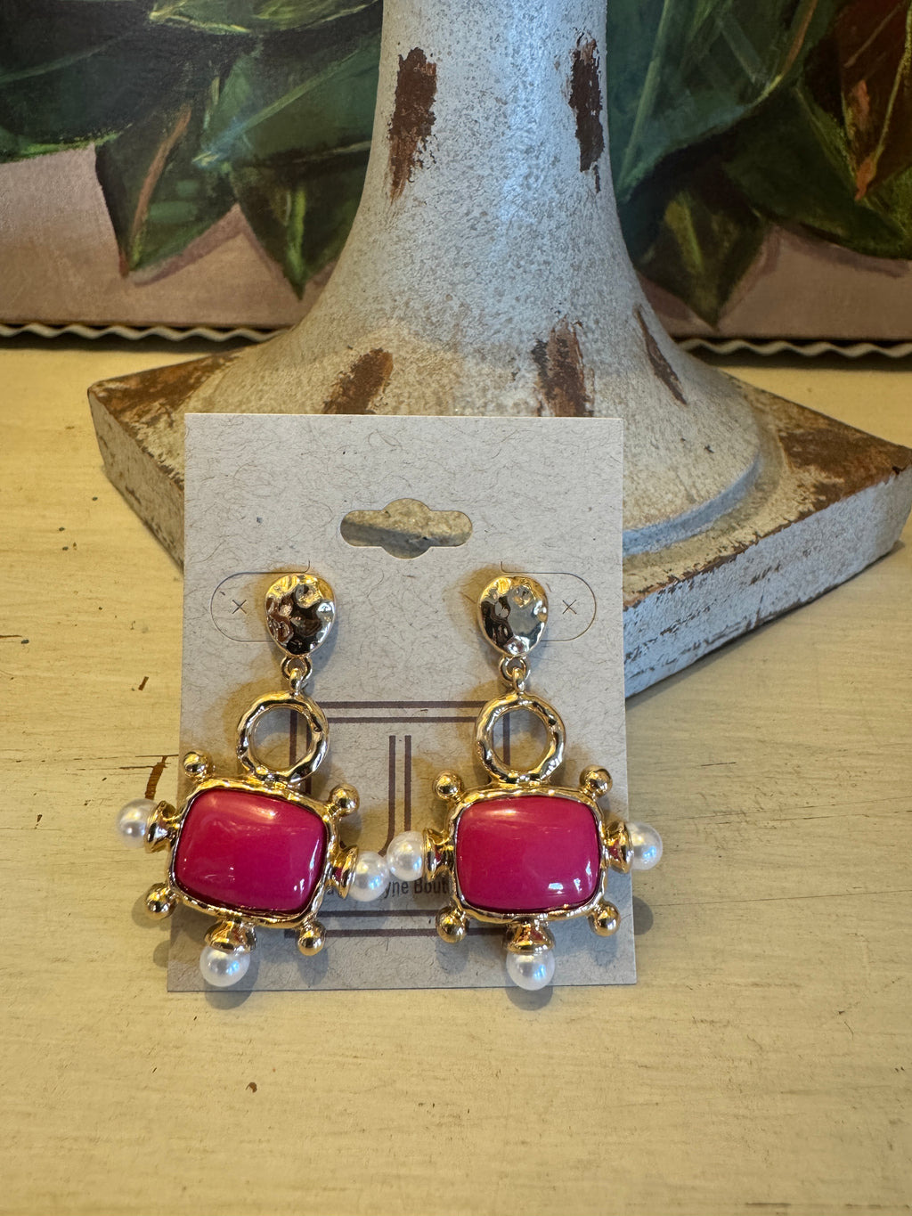 Hot Pink & Pearl Gold Statement Earring