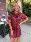 Plaid Sequin Dress with Button Details