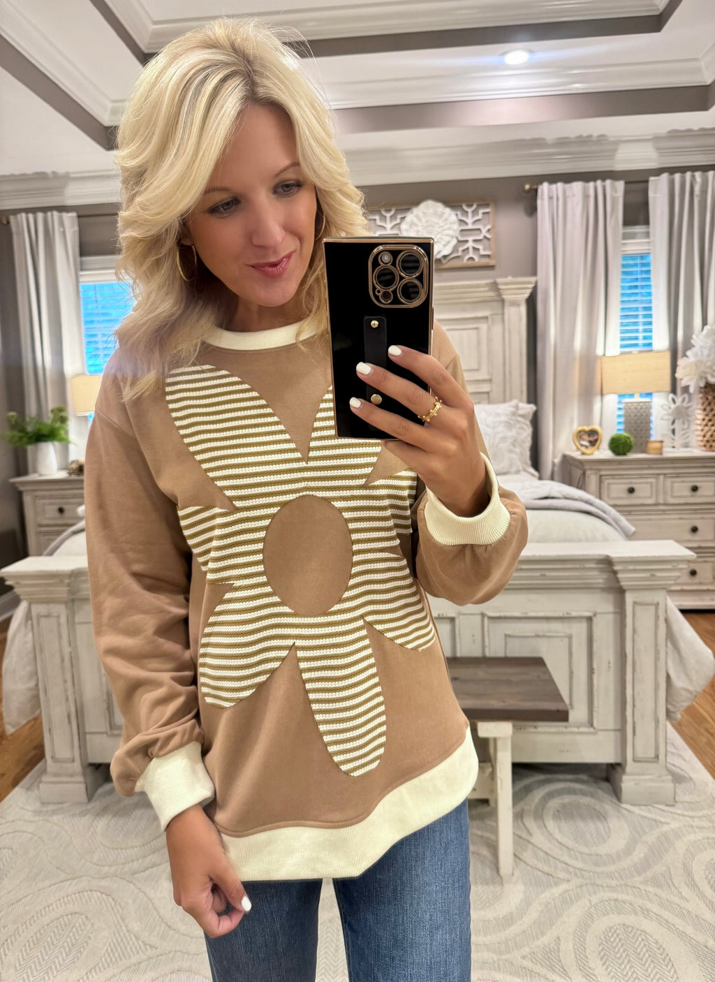 Stripe Floral Patch Top