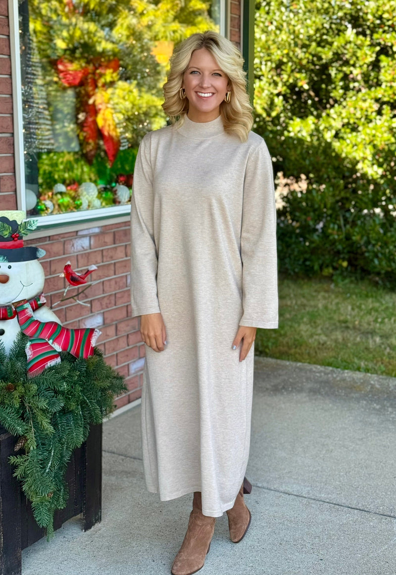 Cream Mock Neck Midi Dress