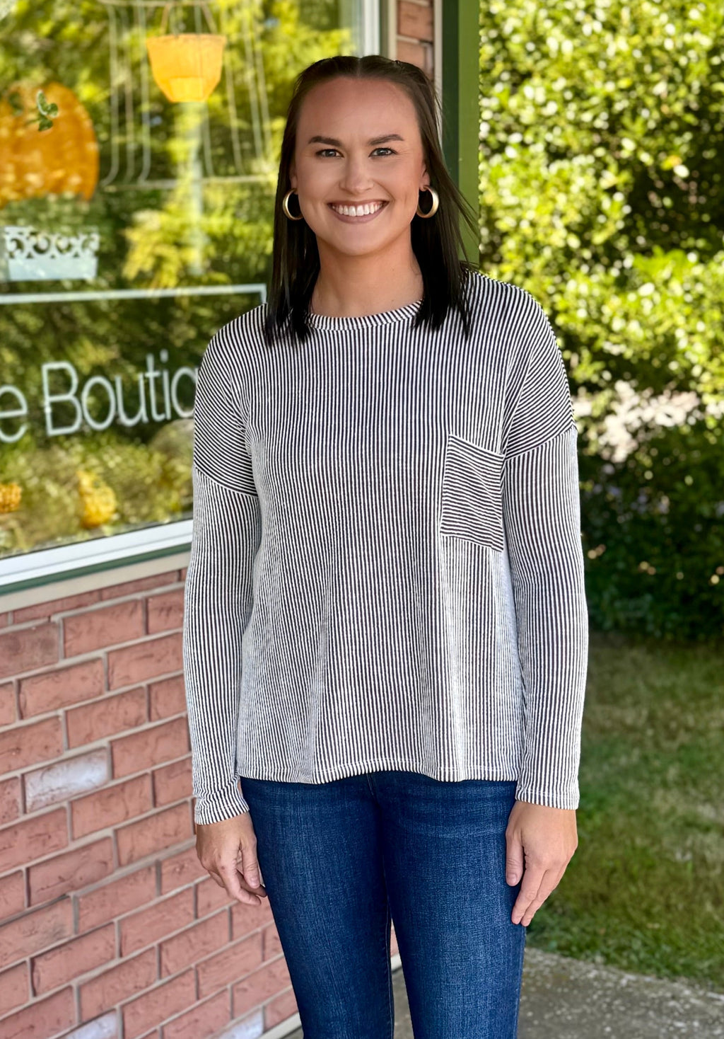 Brown Ribbed Striped Oversized Top