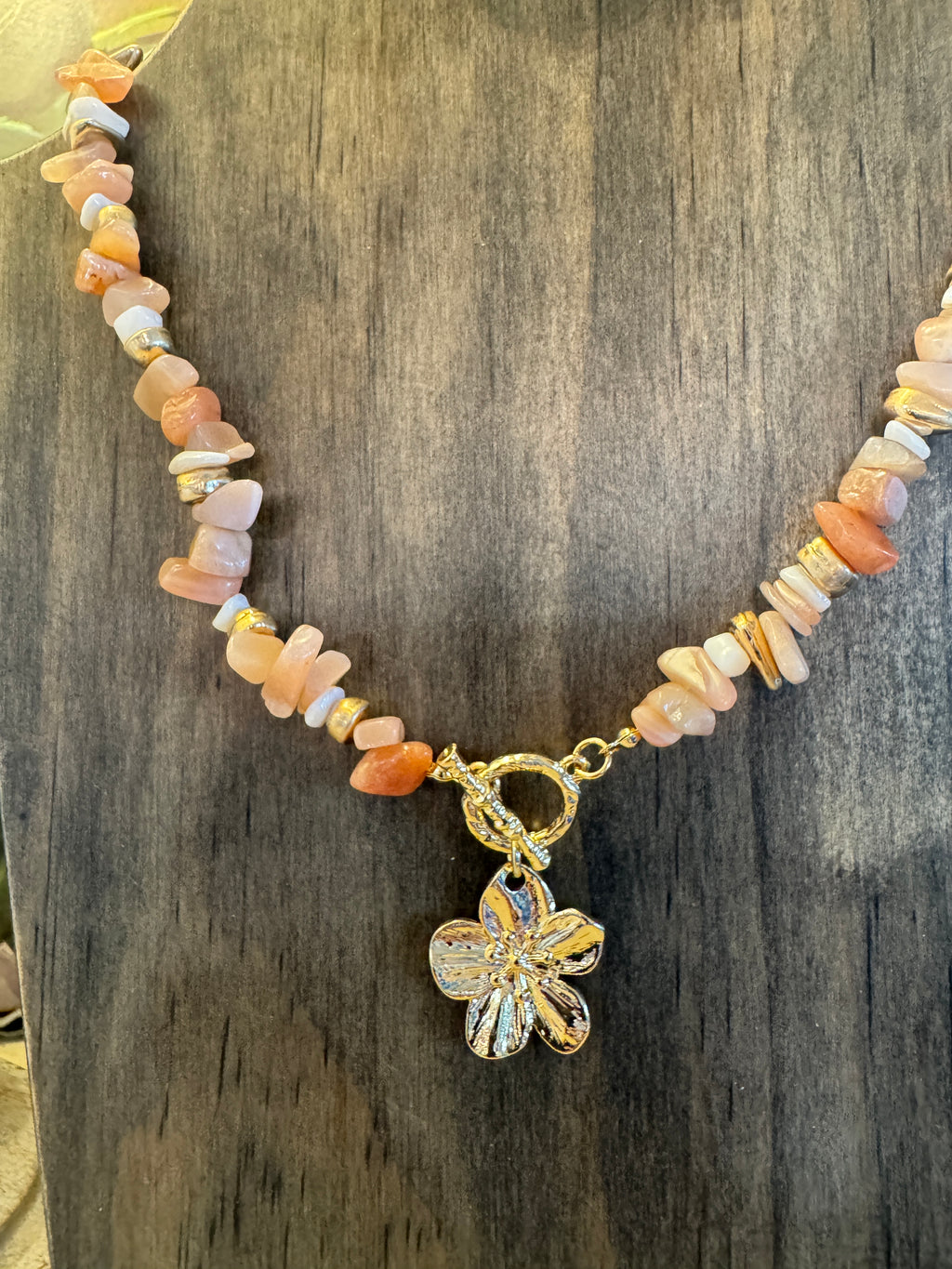 Neutral Beaded Flower Necklace