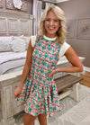 Floral Sleeveless Dress with Contrast Sleeve and Neckline