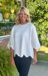 Off White Sweater with Scallop Hem & Sleeve Detail