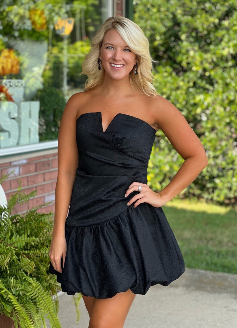 Black Strapless Bubble Party Dress