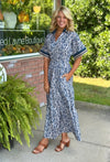 Floral Print Midi Dress with Multi Color Sleeve Detail