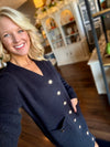 Black Sweater Dress Cardigan with Gold Button Detail