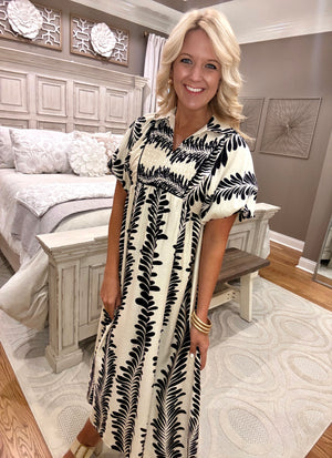 Printed Short Puff Sleeve Dress