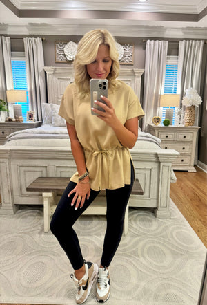 Drop Shoulder Top with Cinched Waist Detail