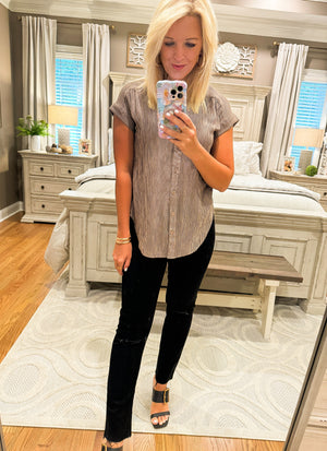 Pinstripe Short Sleeve Button Down Top