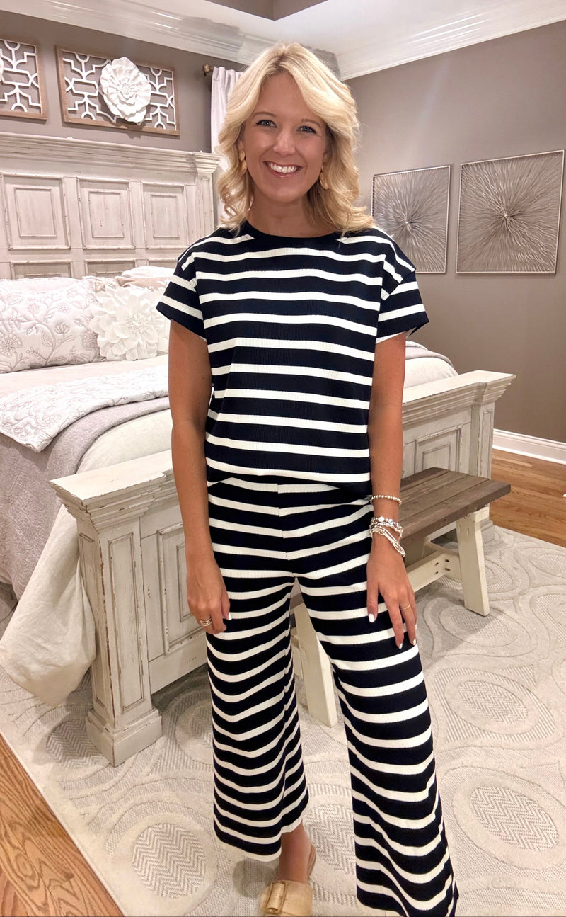 Navy & Cream Stripe Top & Pant Set