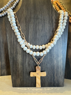 Chain & Bead Layered Cross Necklace