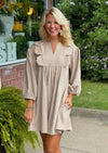 Corduroy Dress with Scallop Neckline Detail