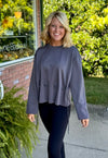 Grey Drawstring Front Waist Top
