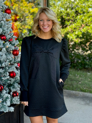 Black Textured Bow Dress