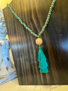 Green Beaded Tassel Necklace